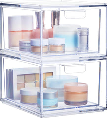 Stackable Clear Bin Plastic Organizer Drawers 2 Or 3Piece Set Organize Cosmetics And Beauty Supplies On A Vanity