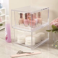 Stackable Clear Bin Plastic Organizer Drawers 2 Or 3Piece Set Organize Cosmetics And Beauty Supplies On A Vanity
