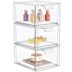 Stackable Clear Bin Plastic Organizer Drawers 2 Or 3Piece Set Organize Cosmetics And Beauty Supplies On A Vanity