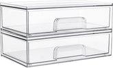 12.1in 30.7cm W Clear Stackable Storage Drawers,2 Pack Acrylic Plastic Organizers Bins For Makeup Palettes, Cosmetics, And Beauty Supplies,Ideal For Vanity, Bathroom,Cabinet,Desk Organization
