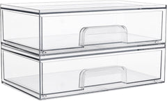 12.1in 30.7cm W Clear Stackable Storage Drawers,2 Pack Acrylic Plastic Organizers Bins For Makeup Palettes, Cosmetics, And Beauty Supplies,Ideal For Vanity, Bathroom,Cabinet,Desk Organization