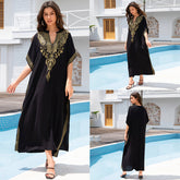 Rayon Embroidered Beach Sun Protection Clothing Dress Women