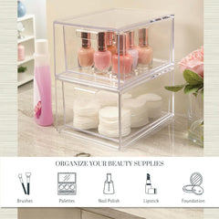 Stackable Clear Bin Plastic Organizer Drawers 2 Or 3Piece Set Organize Cosmetics And Beauty Supplies On A Vanity