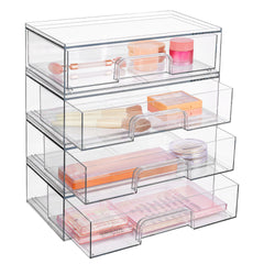12.1in 30.7cm W Clear Stackable Storage Drawers,2 Pack Acrylic Plastic Organizers Bins For Makeup Palettes, Cosmetics, And Beauty Supplies,Ideal For Vanity, Bathroom,Cabinet,Desk Organization