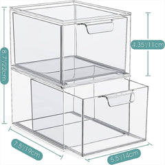 Stackable Clear Bin Plastic Organizer Drawers 2 Or 3Piece Set Organize Cosmetics And Beauty Supplies On A Vanity