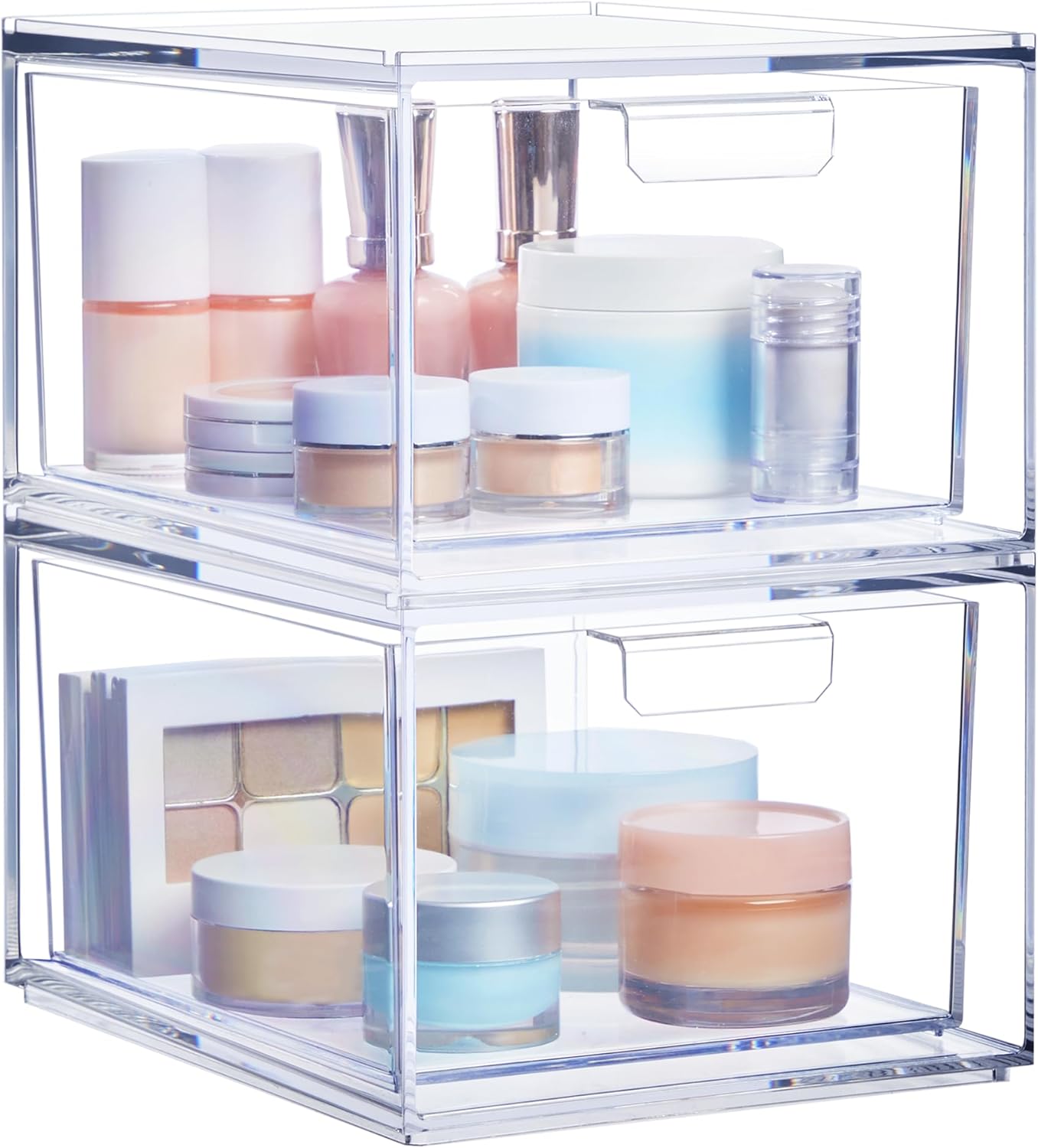 Stackable Clear Bin Plastic Organizer Drawers  2 Or 3Piece Set  Organize Cosmetics And Beauty Supplies On A Vanity