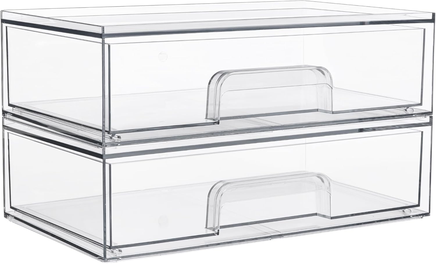 12.1in 30.7cm W Clear Stackable Storage Drawers,2 Pack Acrylic Plastic Organizers Bins For Makeup Palettes, Cosmetics, And Beauty Supplies,Ideal For Vanity, Bathroom,Cabinet,Desk Organization