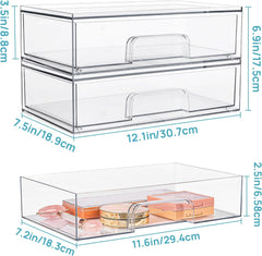 12.1in 30.7cm W Clear Stackable Storage Drawers,2 Pack Acrylic Plastic Organizers Bins For Makeup Palettes, Cosmetics, And Beauty Supplies,Ideal For Vanity, Bathroom,Cabinet,Desk Organization